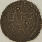 COMMONWEALTH 1656  COMMONWEALTH SIXPENCE CO-JOINED SHIELDS MM SUN SCARCE GVF