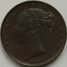FARTHINGS 1850  VICTORIA 5 OVER 4 RARE GVF