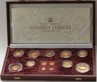 ENGLISH PROOF SETS 2002  ELIZABETH II GOLDEN JUBILEE GOLD PROOF SET FIVE POUND TO ONE PENCE INCLUDES MAUNDY SET FDC