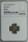 THREEPENCES SILVER 1847  VICTORIA EXTREMELY RARE NGC SLABBED MS62