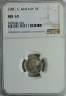 THREEPENCES SILVER 1881  VICTORIA NGC SLABBED MS64
