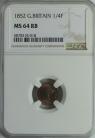 QUARTER FARTHINGS 1852  VICTORIA NGC SLABBED TONED MS64RB