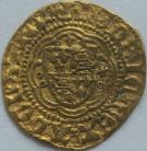 HAMMERED GOLD 1413 -1422 HENRY V QUARTER NOBLE CLASS C LIS ABOVE SHIELD BROKEN ANNULET TO LEFT AND MULLET TO RIGHT OF SHIELD MM PIERCED CROSS WITH PELLET CENTRE SCARCE NVF
