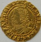 HAMMERED GOLD 1621 -1623 JAMES I QUARTER LAUREL 3RD COINAGE 4TH BUST MM THISTLE NEF