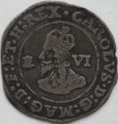 CHARLES I 1644  CHARLES I SIXPENCE. Declaration Issue. BRISTOL Mint. MM BR on REV. Very Scarce NVF