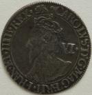 CHARLES I 1643 -1644 CHARLES I SIXPENCE. YORK MINT. BUST IN SCALLOPED LACE COLLAR. REVERSE CROWNED OVAL SHIELD MM LION. FAINT CRIMPING GVF