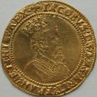 HAMMERED GOLD 1613  JAMES I DOUBLE CROWN. 2ND COINAGE. 5TH BUST. MM TREFOIL. FINE SCRATCH ON CROWN VF