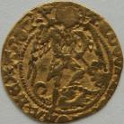 HAMMERED GOLD 1477 -1480 EDWARD IV HALF ANGEL. 2ND REIGN. LONDON. REVERSE E AND ROSE BESIDES MAST. MM PIERCED CROSS AND PELLET. VERY SCARCE NVF