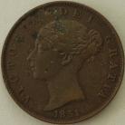 HALFPENCE 1851  VICTORIA DOTS ON SHIELD - PITTED GVF