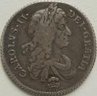 SHILLINGS 1679  CHARLES II PLUME BELOW AND IN CENTRE OF REVERSE VERY RARE GF/NVF