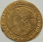 HAMMERED GOLD 1623 -1624 JAMES I LAUREL. 3RD COINAGE. 4TH BUST. TOWER MINT. SMALL TIES. MM LIS NVF/VF
