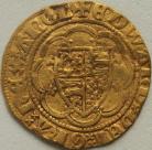 HAMMERED GOLD 1361 -1369 EDWARD III QUARTER NOBLE. TREATY PERIOD. LIS IN CENTRE. MM CROSS POTENT NVF