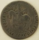 CHARLES I 1643 -1644 CHARLES I HALFCROWN. Civil war coinage. YORK mint. Tall horse. Tail between legs. EBOR below Rev. Oval shield with lions skin garniture. MM Lion. STRUCK OFF CENTRE NVF