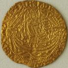 HAMMERED GOLD 1413 -1422 HENRY V HALF NOBLE. MULLET ABOVE SHIELD. BROKEN ANNULET ON SHIP. MM PIERCED CROSS ON REV ONLY. RARE. NVF