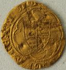 HAMMERED GOLD 1361 -1369 EDWARD III QUARTER NOBLE. TREATY PERIOD. MM CROSS 3. CLIPPED GF