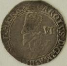 CHARLES I 1628 -1629 CHARLES I SIXPENCE.TOWER MINT.GROUP E.TYPE 4. ABERYSTWYTH BUST. DOUBLE ARCHED CROWN. VALUE VI OVER XII. VERY RARE ERROR. MM ANCHOR. VF