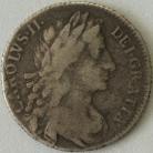SHILLINGS 1683  CHARLES II 4TH BUST. 7 STRINGS TO HARP. UNRECORDED VARIETY. F/NF