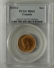SOVEREIGNS 1919  GEORGE V CANADA. PCGS SLABBED MS62