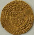 HAMMERED GOLD 1351 -1361 EDWARD III QUARTER NOBLE. PRE-TREATY PERIOD. SERIES G. MM CROSS 3. FAINT TRACES OF MOUNT. GF