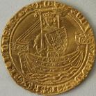 HAMMERED GOLD 1361 -1369 EDWARD III NOBLE. TREATY PERIOD. LONDON. GR.B. ANNULET BEFORE EDWARD. E IN CENTRE OF REVERSE. MM CROSS POTENT. NEF