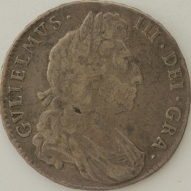 HALF CROWNS 1697  WILLIAM III NONO 1ST BUST LARGE SHIELDS ESC 541 - SCRATCHES ON OBVERSE GF/NVF 