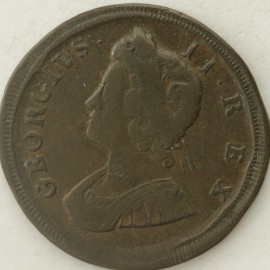 HALFPENCE 1733  GEORGE II STRUCK ON LARGE FLAN VERY RARE  NVF