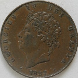 HALFPENCE 1827  GEORGE IV  GVF