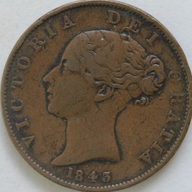 HALFPENCE 1843  VICTORIA VERY SCARCE GF