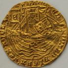 HAMMERED GOLD 1464 -1470 Edward IV  HALF RYAL LIGHT COINAGE LARGE FLEURS IN SPANDRELS LONDON MM CROWN GVF