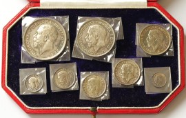 ENGLISH PROOF SETS 1911  George V HALFCROWN TO MAUNDY PENNY (8 Coins) 2,243 FDC