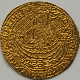 HAMMERED GOLD 1422 -1460 HENRY VI NOBLE 1ST REIGN ANNULET ISSUE ANNULET BY SWORD ARM AND IN ONE SPANDREL ON REVERSE. MM LIS.  EF