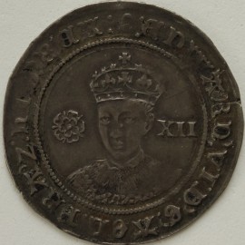 EDWARD VI 1551  EDWARD VI SHILLING. 3RD PERIOD. FINE SILVER. MM TUN GVF