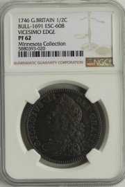 HALF CROWNS 1746  GEORGE II PROOF ISSUE RARE NGC SLABBED A SUPERB SPECIMEN PF62