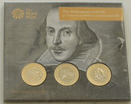 TWO POUNDS 2016  ELIZABETH II SHAKESPEARE THREE COIN PACK  BU