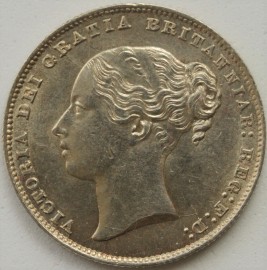 SHILLINGS 1858  VICTORIA TINY DIGS UNC LUS