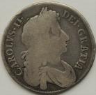 HALF CROWNS 1673  CHARLES II 4TH BUST QUINTO F OVER M IN FRA RARE ESC465 F/NF