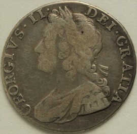 SHILLINGS 1735  GEORGE II ROSES AND PLUMES 5 OVER 5 F
