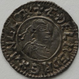 ANGLO SAXON-LATE PERIOD 978 -1016 AETHELRED II PENNY 1ST HAND TYPE HAND OF PROVINENCE BETWEEN ALPHA AND OMEGA EADELM LONDON  NEF
