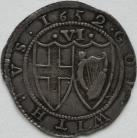 COMMONWEALTH 1652  COMMONWEALTH SIXPENCE CO-JOINED SHIELDS INVERTED 'N' IN COMMONWEALTH MM SUN RARE NEF