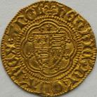 HAMMERED GOLD 1422 -1430 HENRY VI QUARTER NOBLE 1ST REIGN ANNULET ISSUE LONDON MINT LIS OVER SHIELD MM LARGE LIS NEF