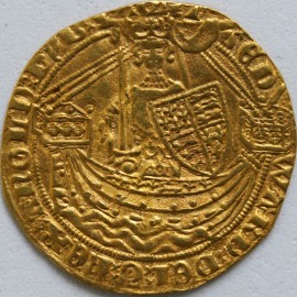 HAMMERED GOLD 1361 -1369 EDWARD III HALF NOBLE TREATY PERIOD TOWER MINT SALTIRE BEFORE EDWARD MM CROSS POTENT  NEF/EF