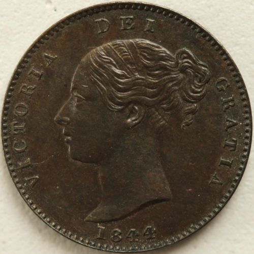 THIRD FARTHINGS 1844  VICTORIA LARGE G IN REG RARE GEF