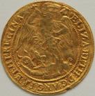HAMMERED GOLD 1583 -1584 ELIZABETH I ANGEL 6TH ISSUE. BEADED INNER CIRCLES. ST.MICHAEL SLAYING THE DRAGON. REVERSE SHIP BEARING SHIELD. CROSS ABOVE E AND ROSE ABOVE. MM A OVER BELL NVF/VF
