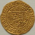 HAMMERED GOLD 1465 -1466 EDWARD IV QUARTER RYAL. LIGHT COINAGE. LONDON. E ABOVE SHIELD. MM SUN/CROWN GVF