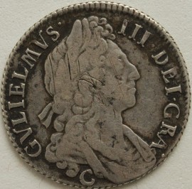 SHILLINGS 1697 C WILLIAM III CHESTER 3RD BUST VARIETY ESC 1173 S3513 SCARCE NVF