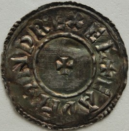KINGS OF ALL ENGLAND 939 -946 EADMUND PENNY. TWO LINE TYPE. YORK. SMALL CROSS. REVERSE. INGEL GAR M. DIVIDED BY THREE CROSSES PATTEE. SCARCE NEF