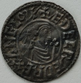 ANGLO SAXON-LATE PERIOD 978 -1016 AETHELRED II PENNY. SECOND HAND TYPE. HAND OF PROVIDENCE BETWEEN ALPHA AND OMEGA. LEOFPINE. LONDON. NICE PORTRAIT NEF