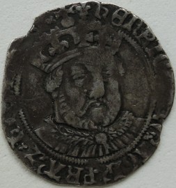 HENRY VIII 1544 -1547 HENRY VIII GROAT. 3RD COINAGE. TOWER MINT. FACING BUST I. MM LIS. SCARCE. FLAN FLAWS VF