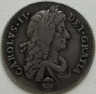 SHILLINGS 1674  CHARLES II 2ND BUST. PLUME BELOW AND IN CENTRE OF REVERSE. EXTREMELY RARE NVF