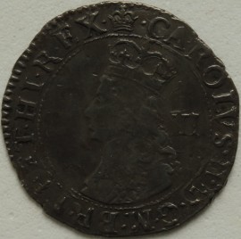 CHARLES II 1660 -1662 CHARLES II THREEPENCE. 3RD ISSUE. CROWNED BUST WITH INNER CIRCLE AND MARK OF VALUE. MM CROWN NEF